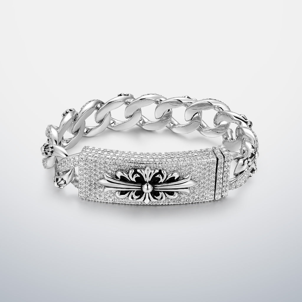 15MM Iced Out Moissanite Cuban Cross Bracelet