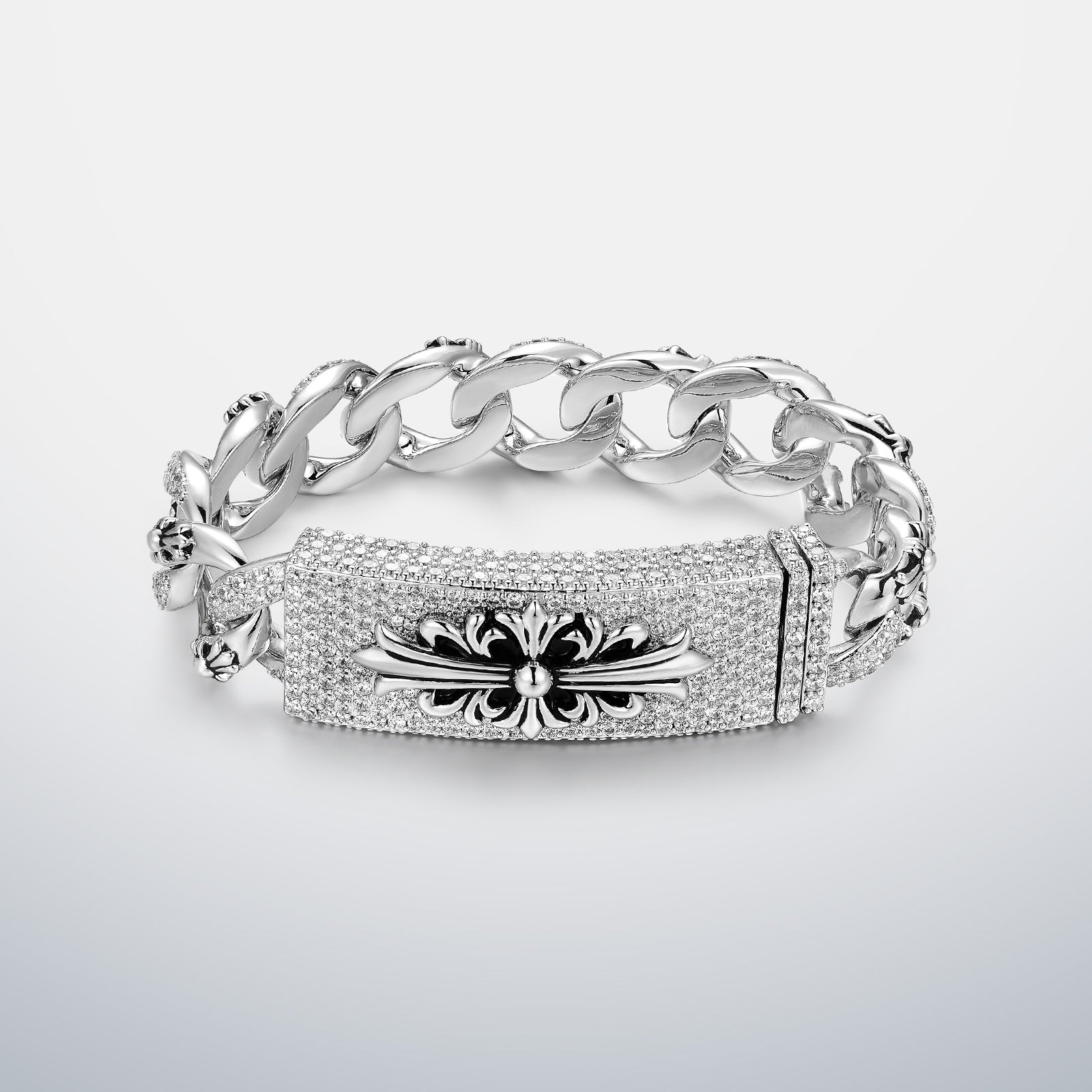 15MM Iced Out Moissanite Cuban Cross Bracelet