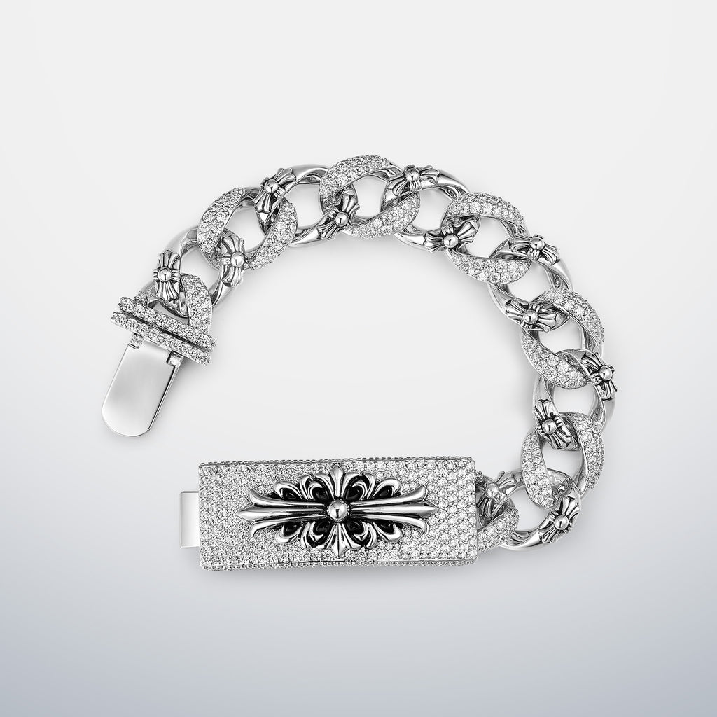 15MM Iced Out Moissanite Cuban Cross Bracelet