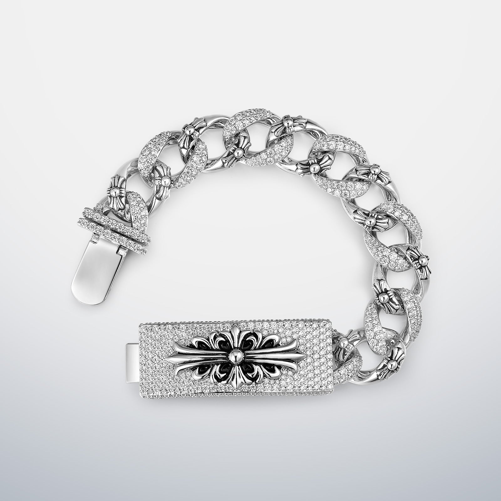 15MM Iced Out Moissanite Cuban Cross Bracelet