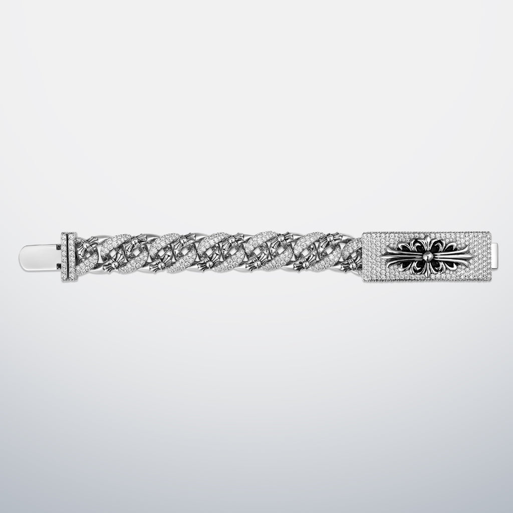 15MM Iced Out Moissanite Cuban Cross Bracelet