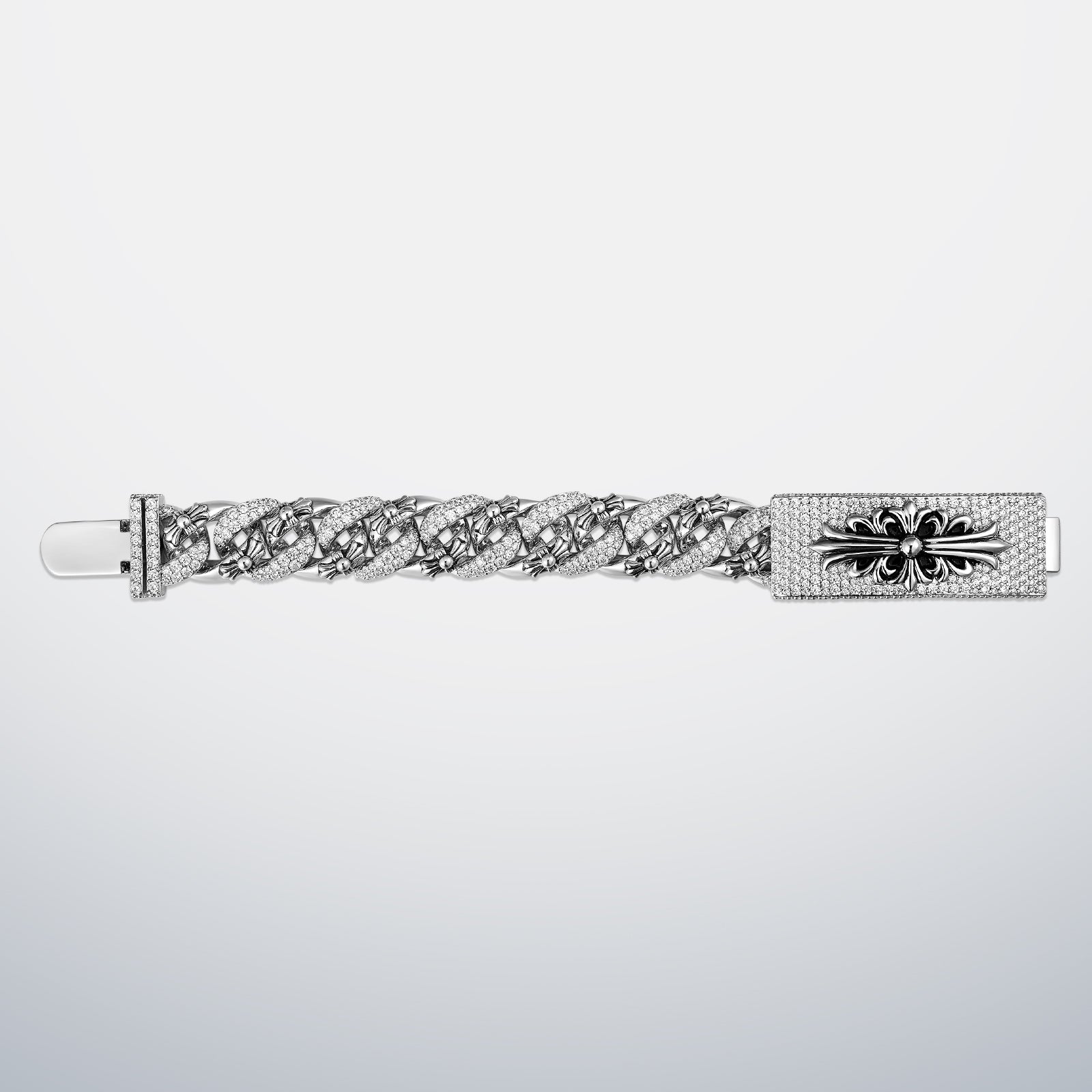 15MM Iced Out Moissanite Cuban Cross Bracelet