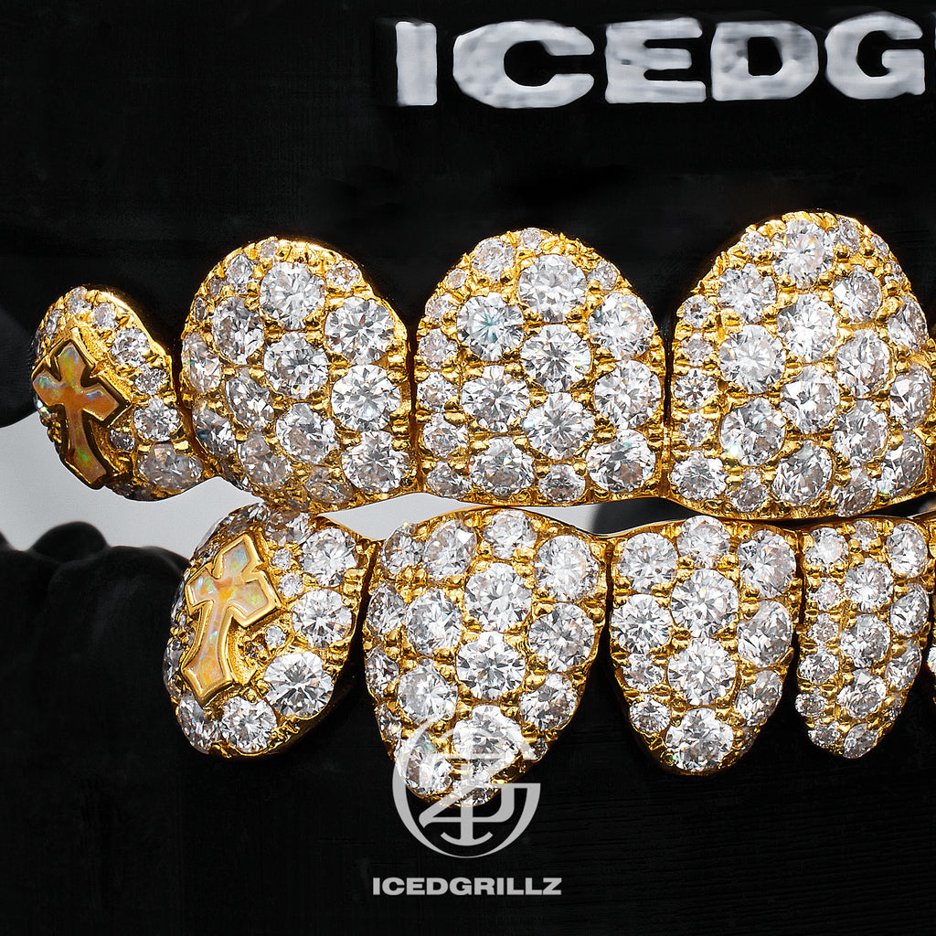 2.5MM Honeycomb Moissanite Grillz with Cross Opal