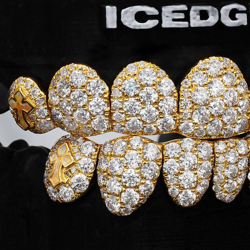 2.5MM Honeycomb Moissanite Grillz with Cross Opal