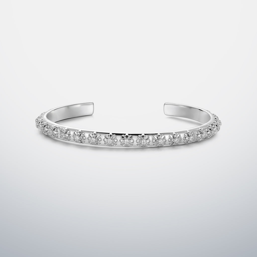 6mm Moissanite Floral Cross Cuff Bracelet
