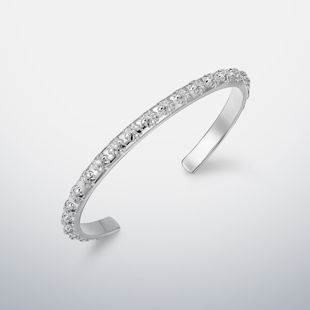 6mm Moissanite Floral Cross Cuff Bracelet