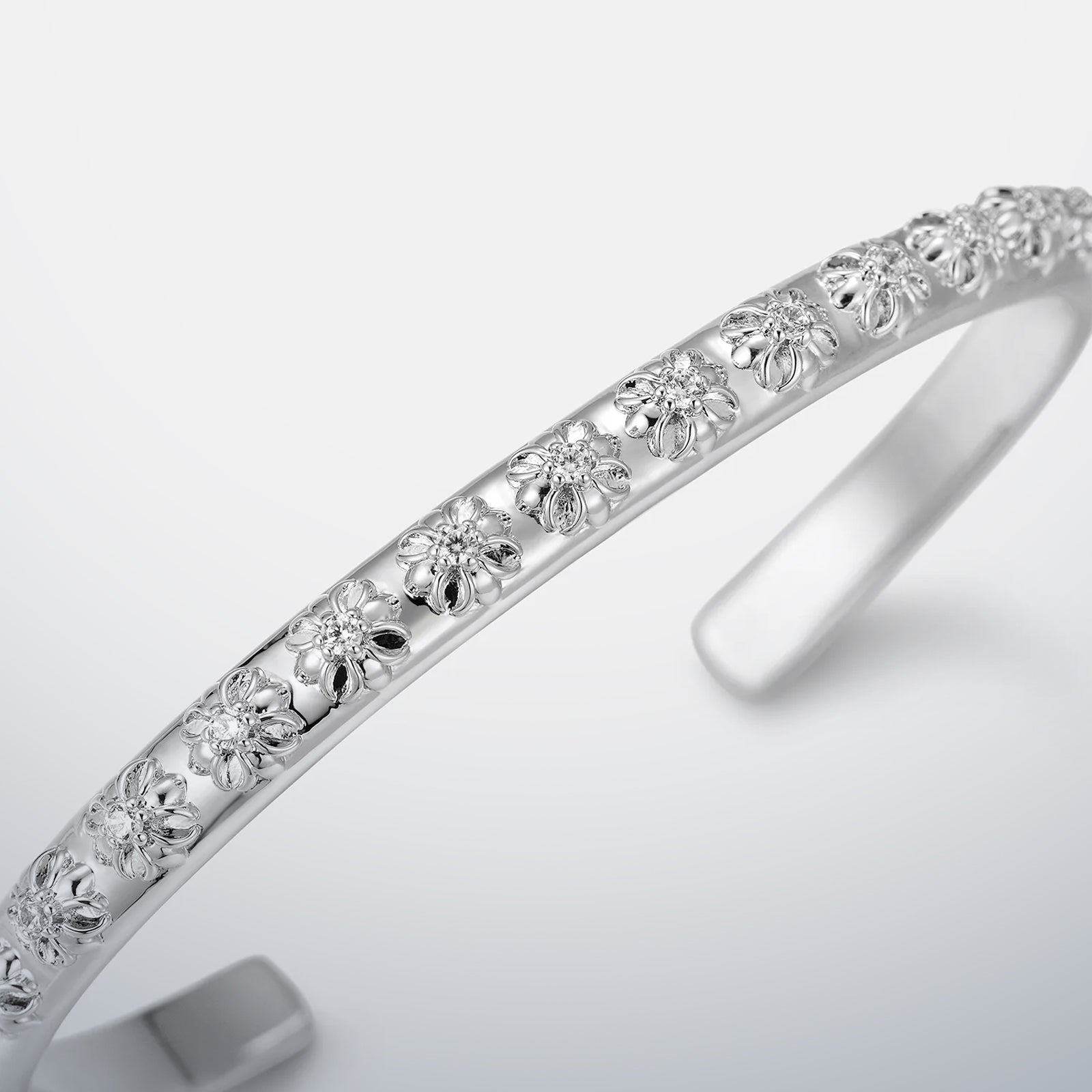 6mm Moissanite Floral Cross Cuff Bracelet