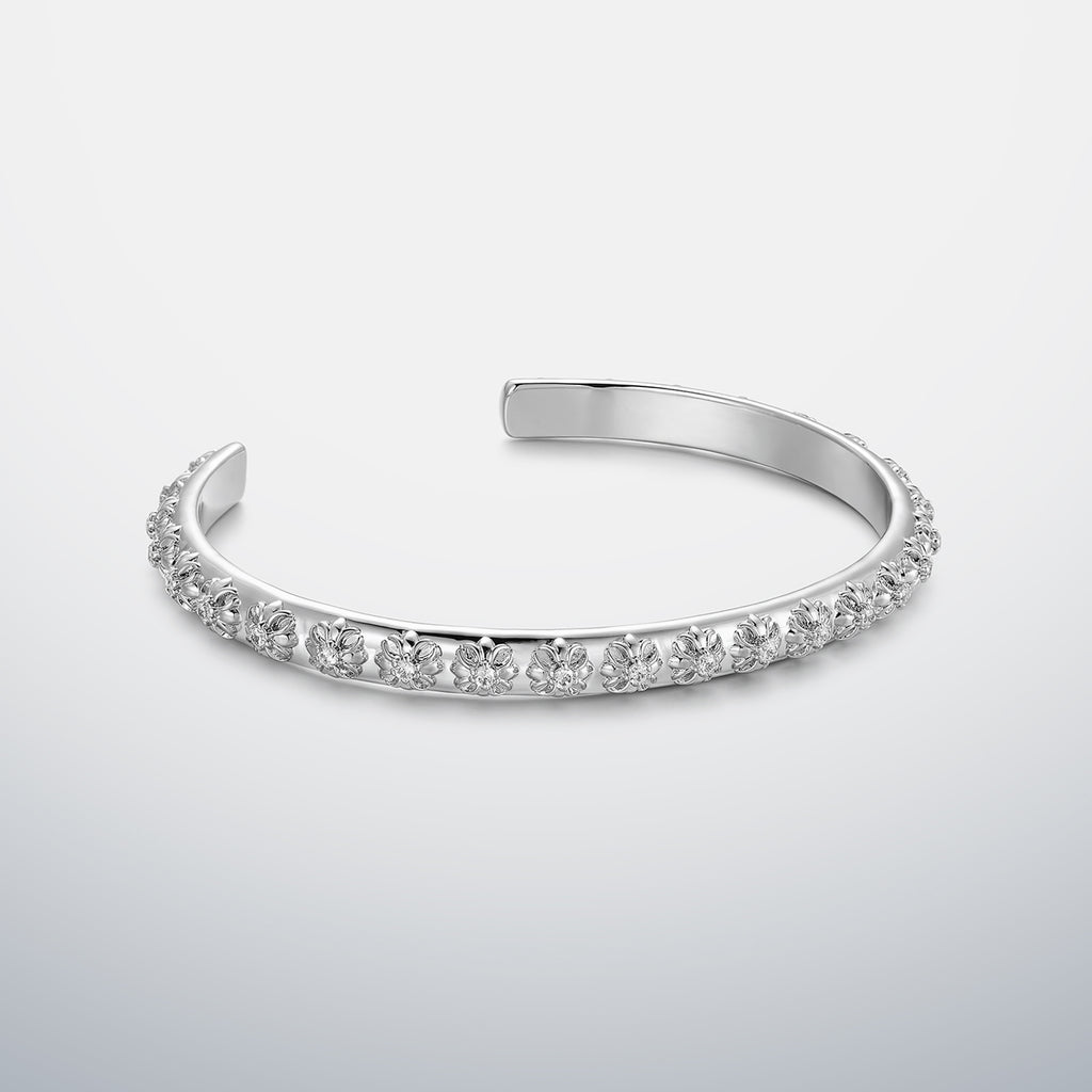 6mm Moissanite Floral Cross Cuff Bracelet
