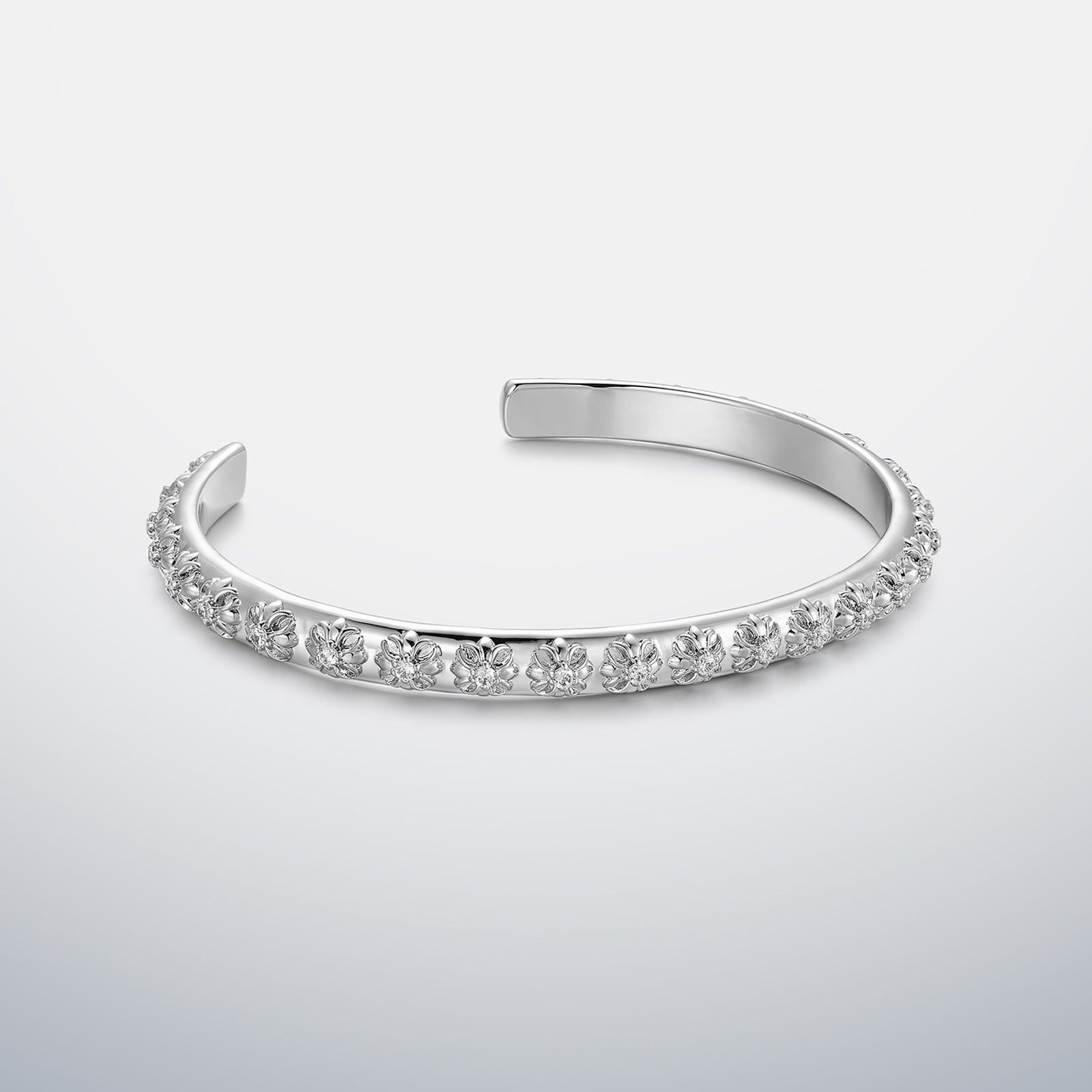 6mm Moissanite Floral Cross Cuff Bracelet