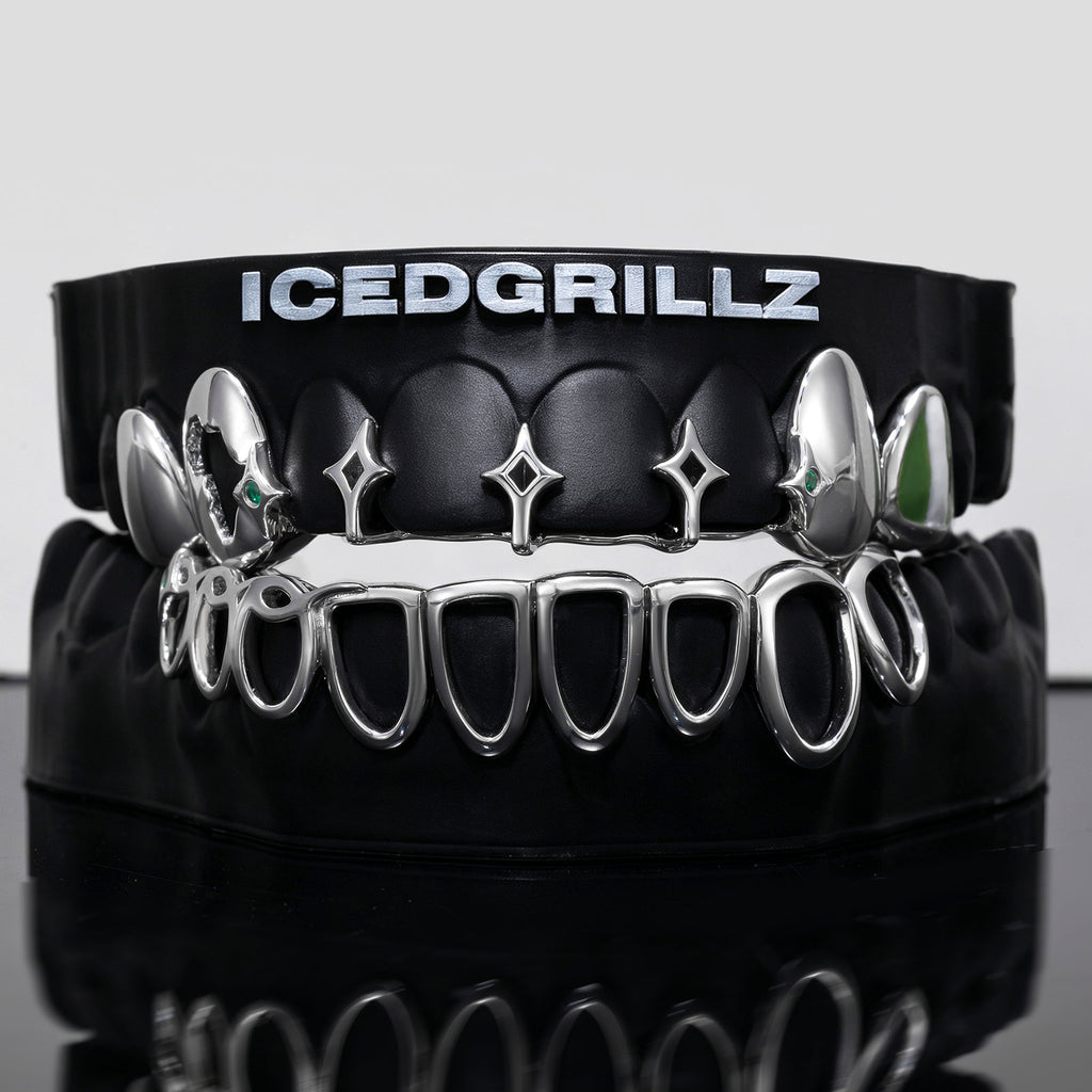 Africa Map & Green Gem Starburst Open Face Grillz