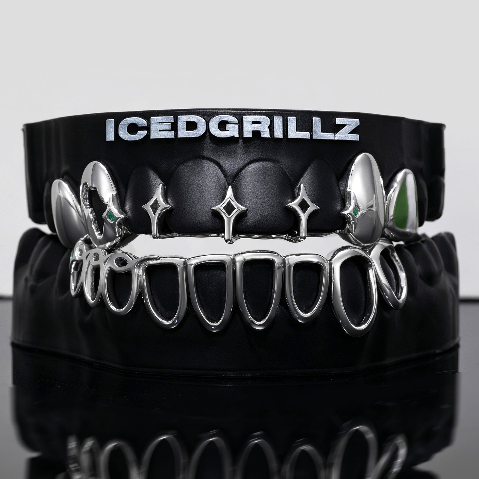 Africa Map & Green Gem Starburst Open Face Grillz