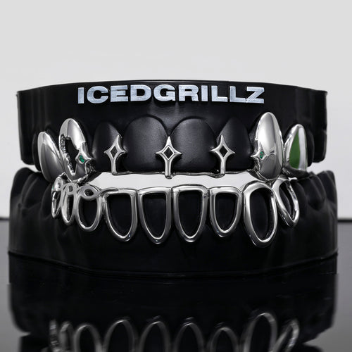 Africa Map & Green Gem Starburst Open Face Grillz