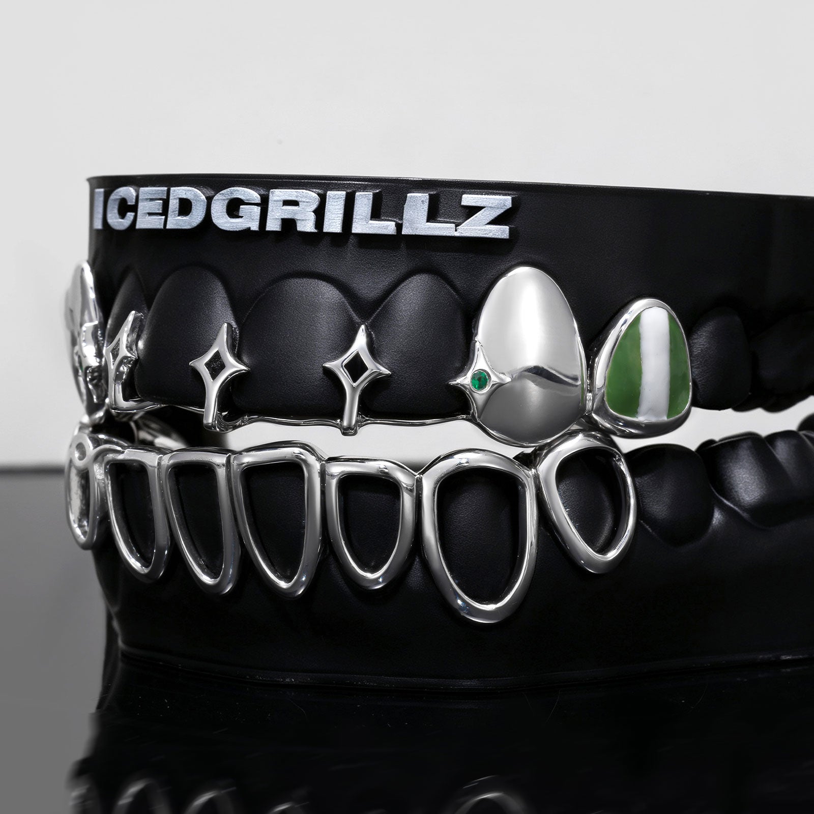 Africa Map & Green Gem Starburst Open Face Grillz