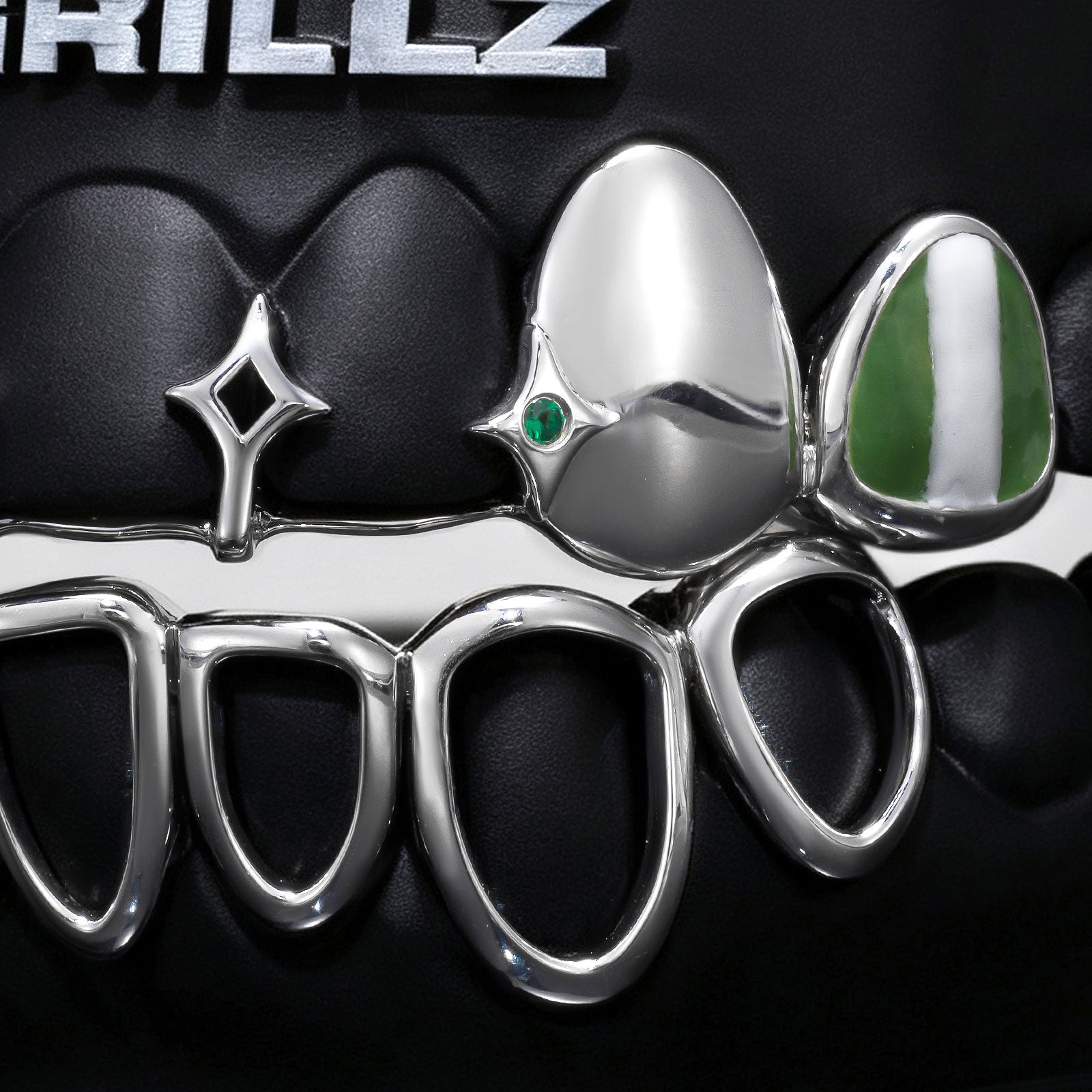 Africa Map & Green Gem Starburst Open Face Grillz