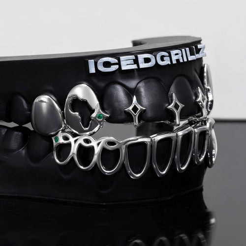 Africa Map & Green Gem Starburst Open Face Grillz