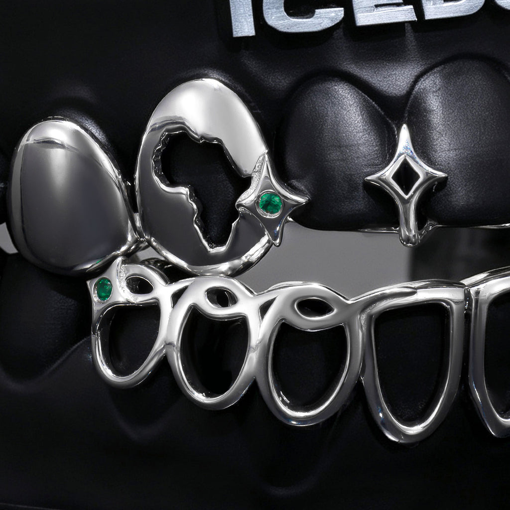 Africa Map & Green Gem Starburst Open Face Grillz