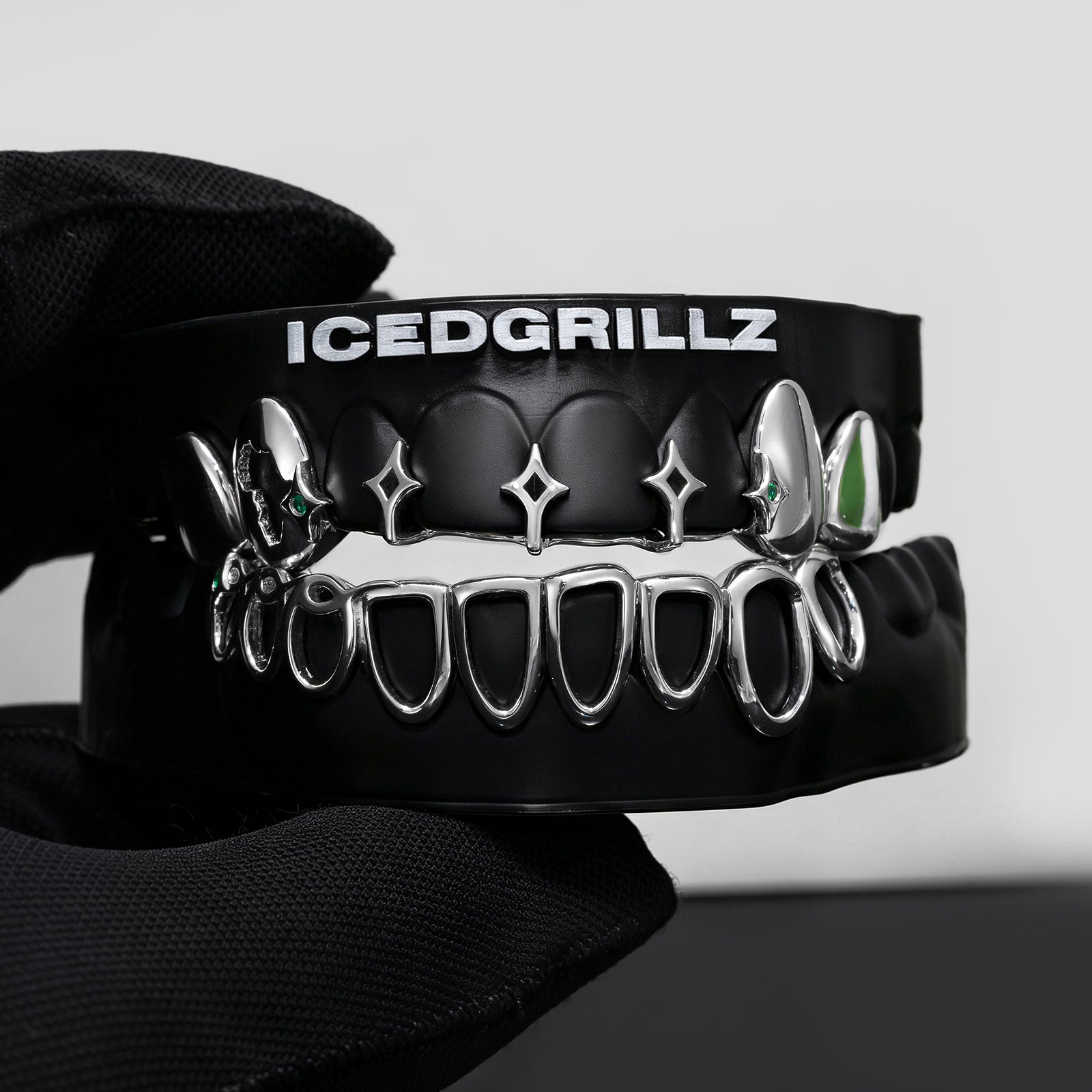 Africa Map & Green Gem Starburst Open Face Grillz
