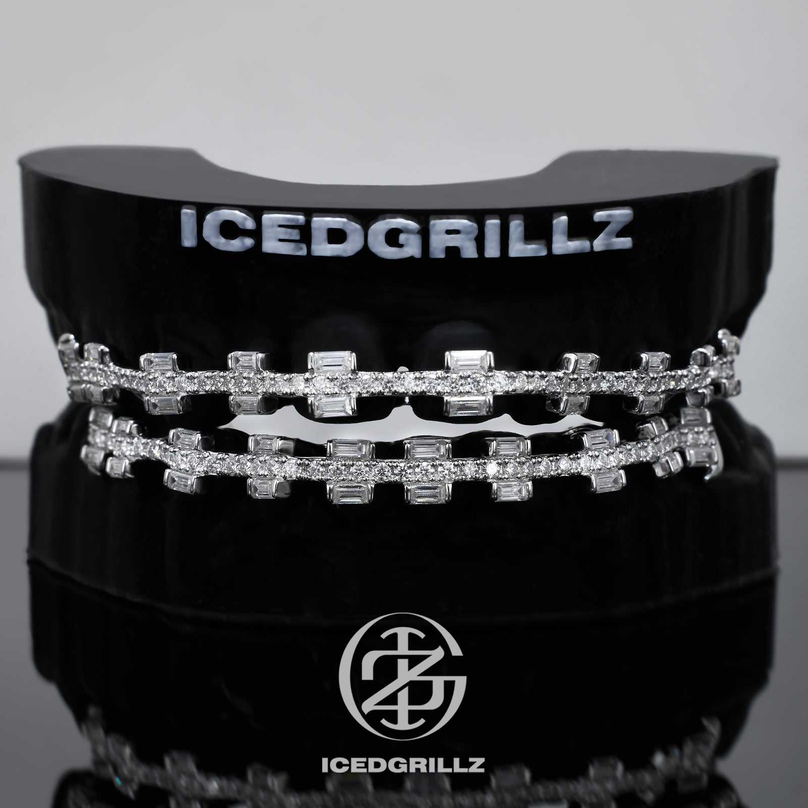Baguette Cut Iced Brace Style Grillz