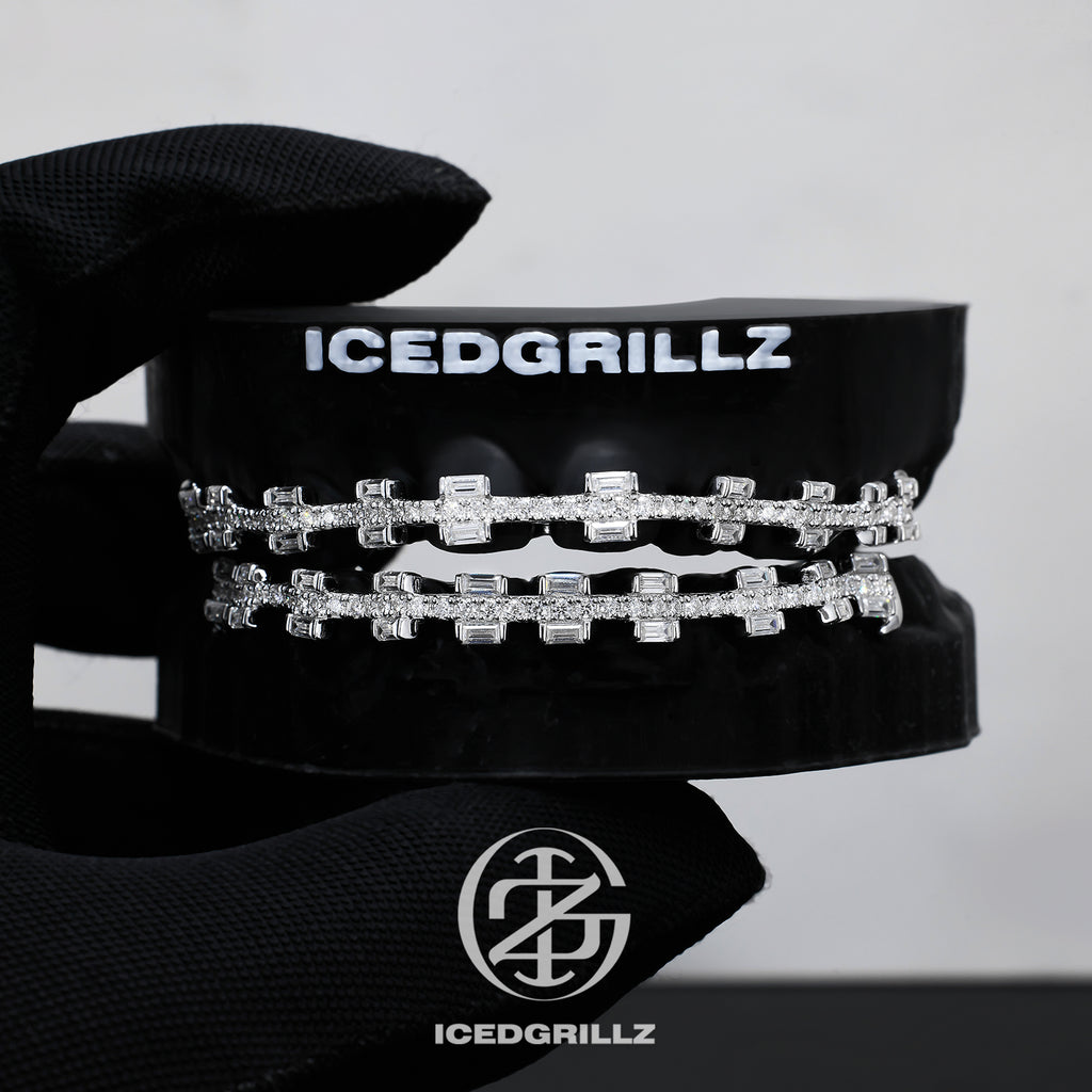 Baguette Cut Iced Brace Style Grillz