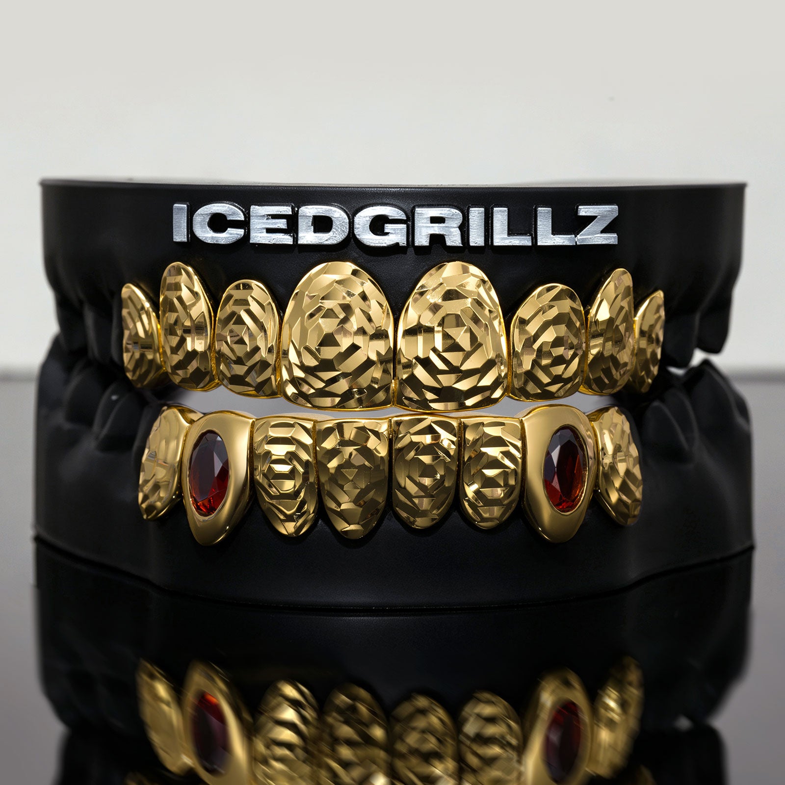 Bezel Oval Red Ruby & Rose-Cut Grillz