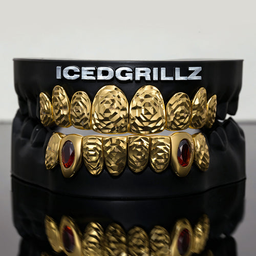 Bezel Oval Red Ruby & Rose-Cut Grillz