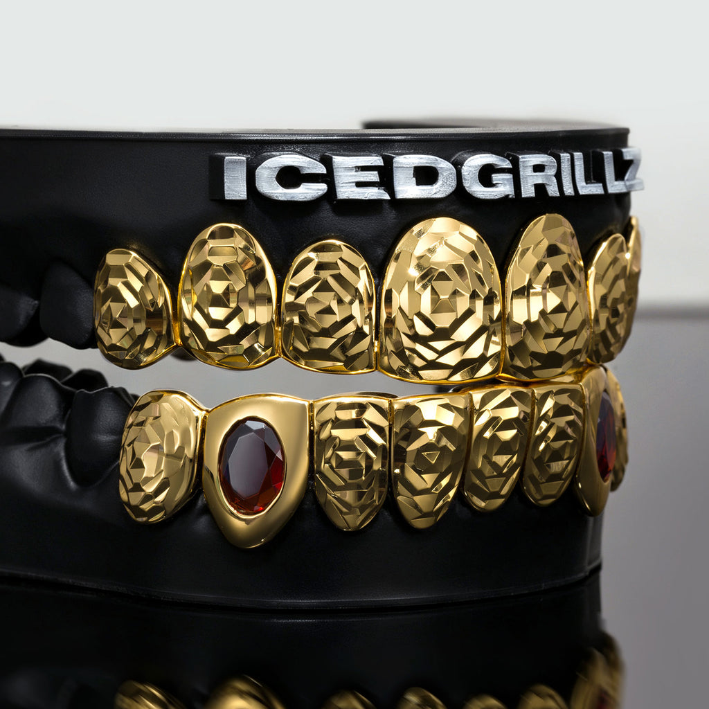 Bezel Oval Red Ruby & Rose-Cut Grillz
