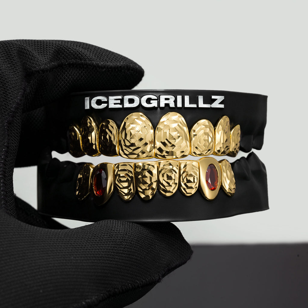 Bezel Oval Red Ruby & Rose-Cut Grillz
