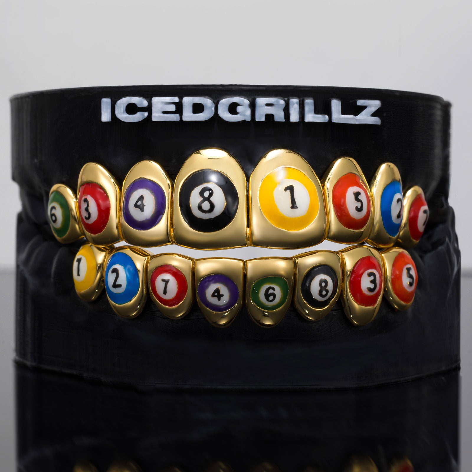 Billiard Pool Ball Colorful Enamel Gold Grillz