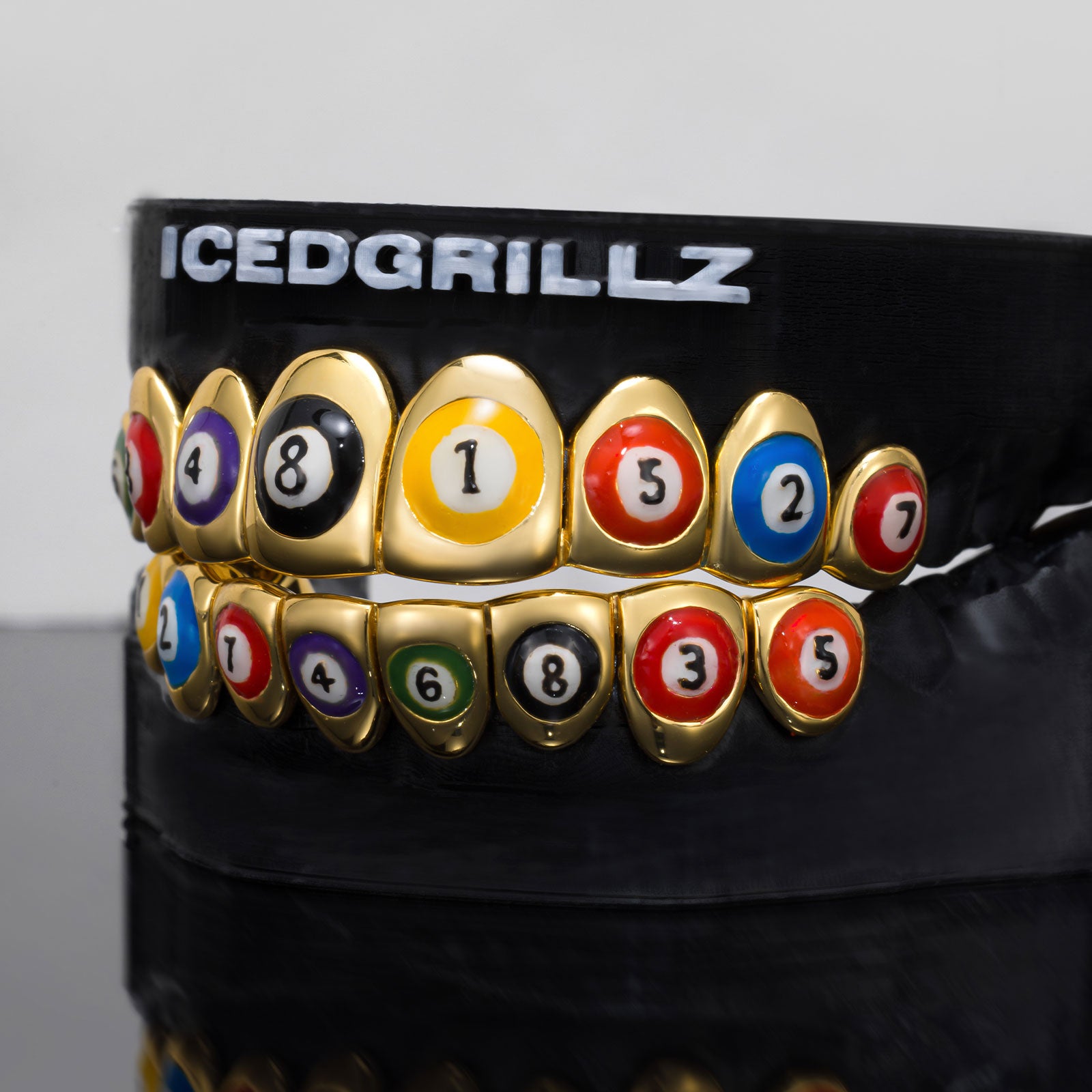 Billiard Pool Ball Colorful Enamel Gold Grillz