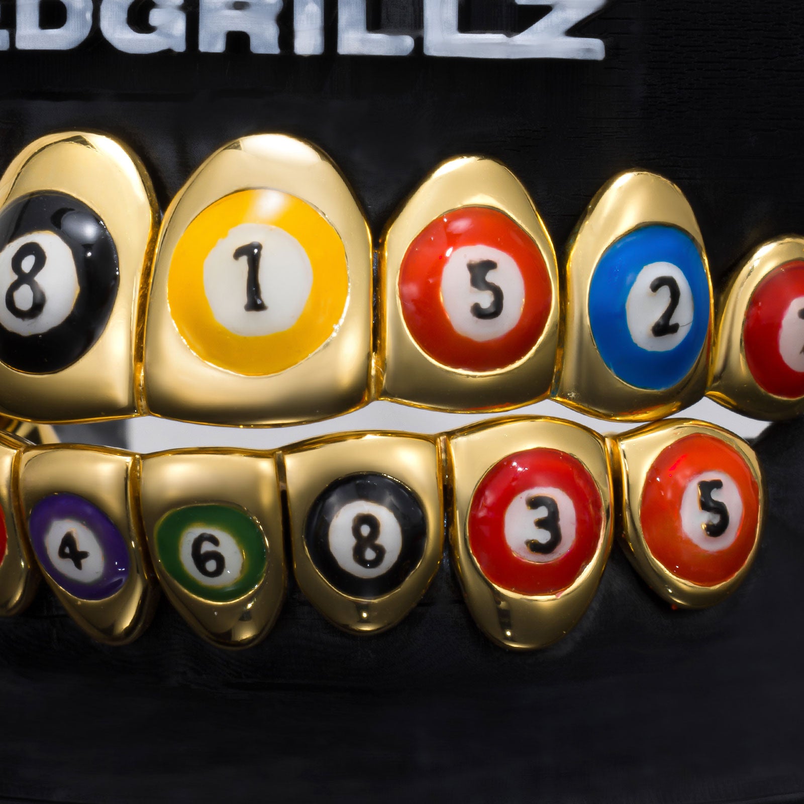 Billiard Pool Ball Colorful Enamel Gold Grillz
