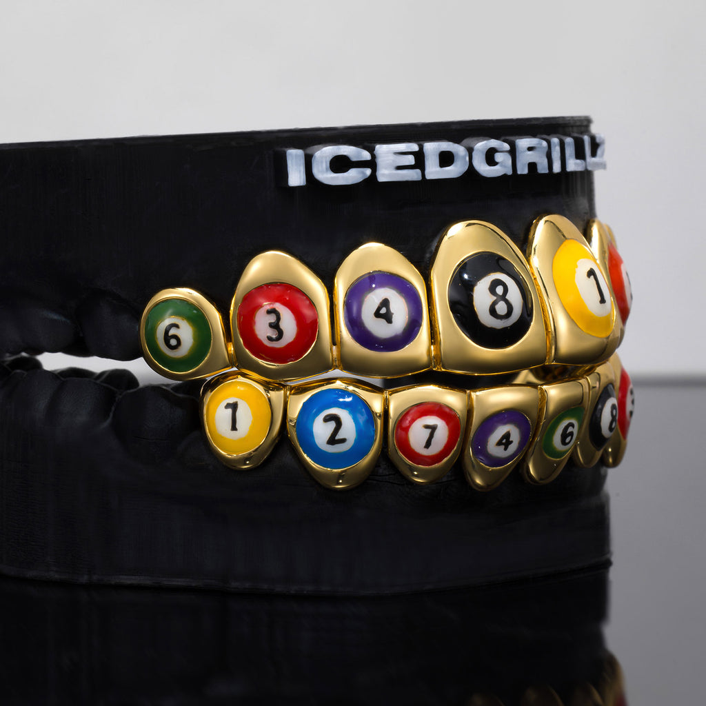 Billiard Pool Ball Colorful Enamel Gold Grillz