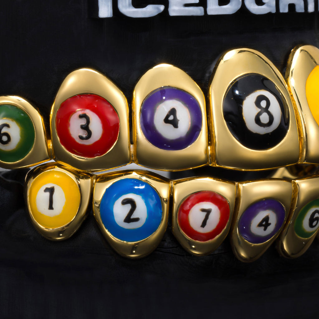 Billiard Pool Ball Colorful Enamel Gold Grillz