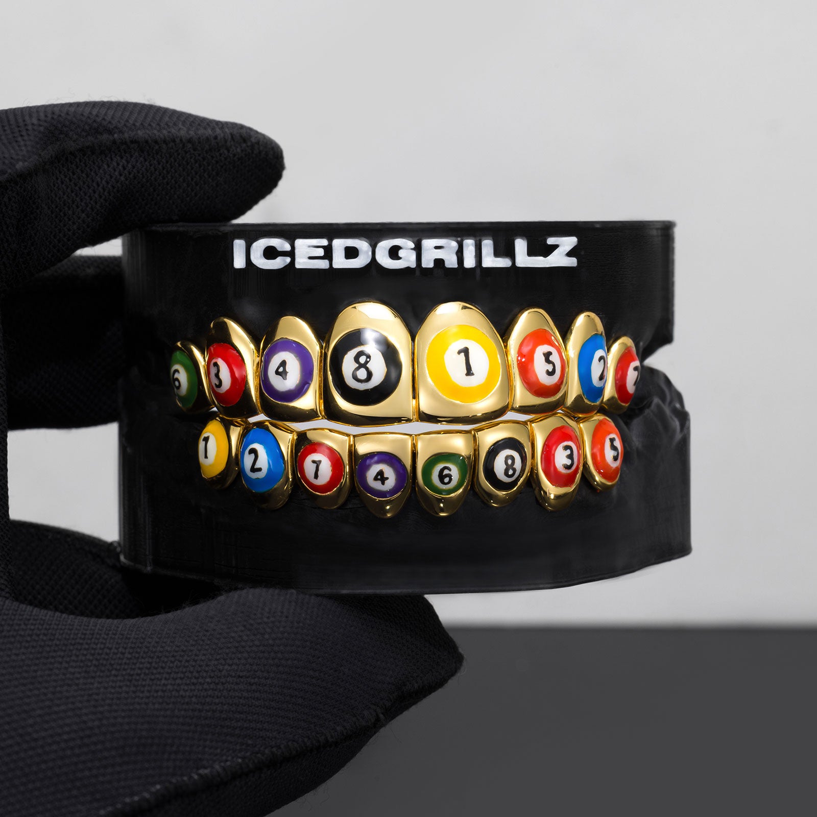 Billiard Pool Ball Colorful Enamel Gold Grillz