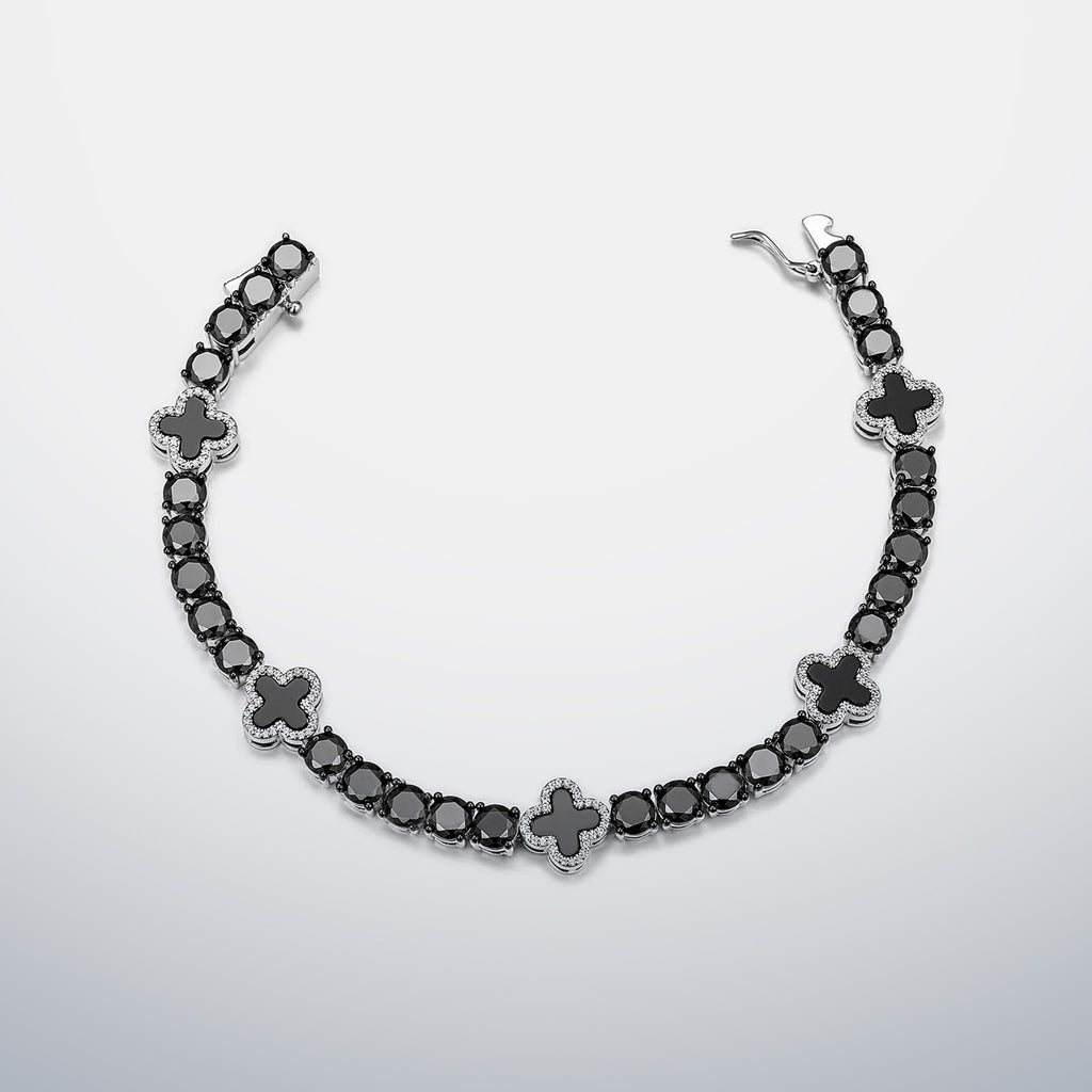 Black Moissanite & Black Agate Clover Tennis Bracelet
