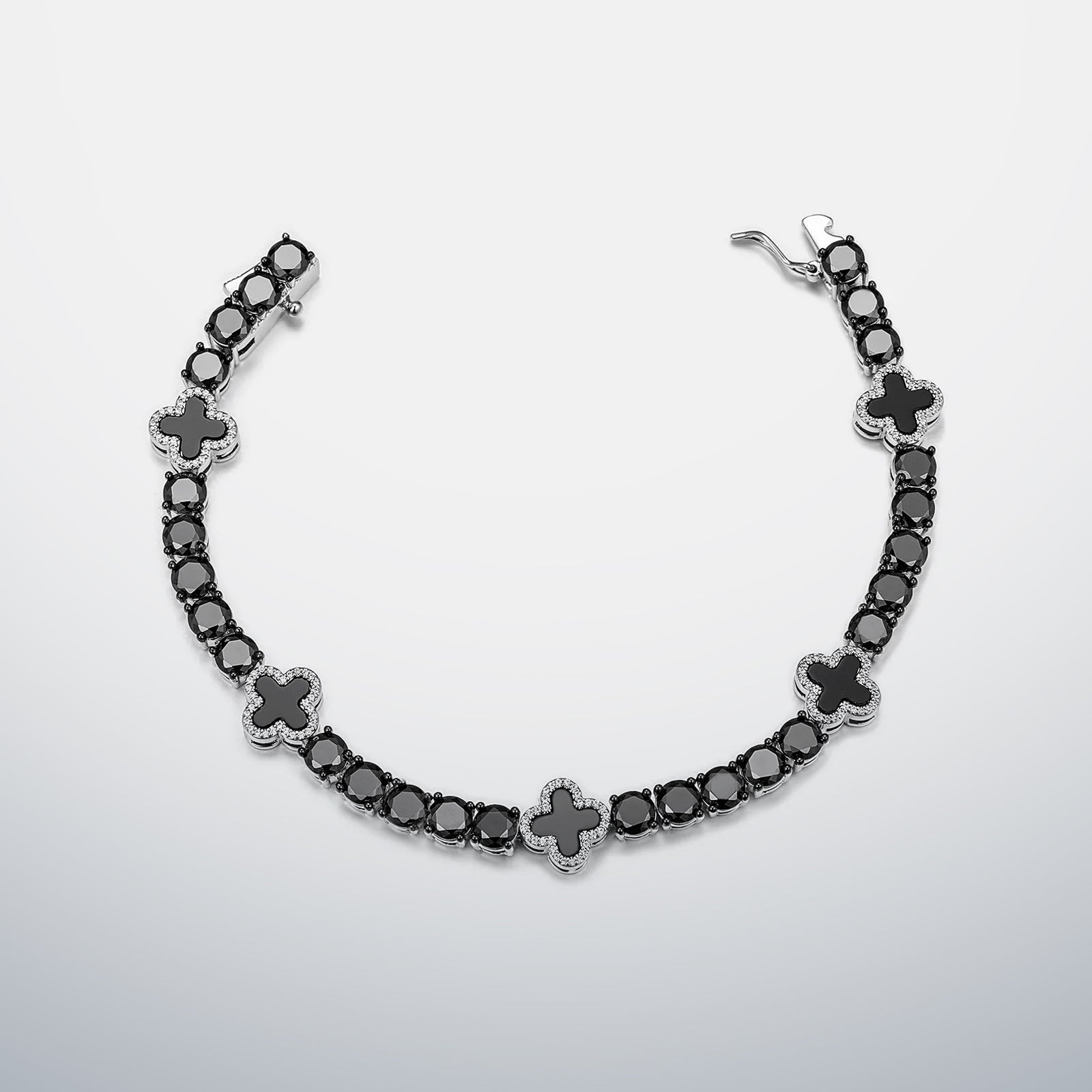 Black Moissanite & Black Agate Clover Tennis Bracelet