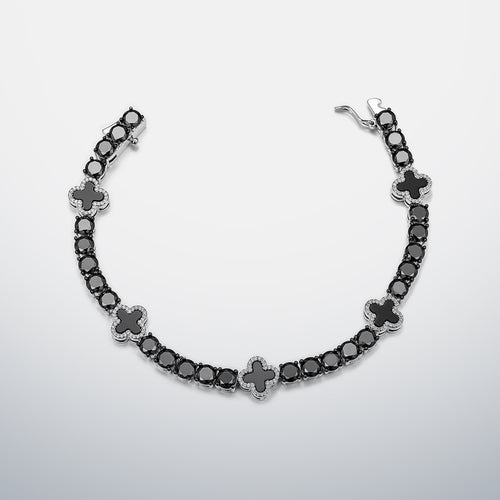 Black Moissanite & Black Agate Clover Tennis Bracelet