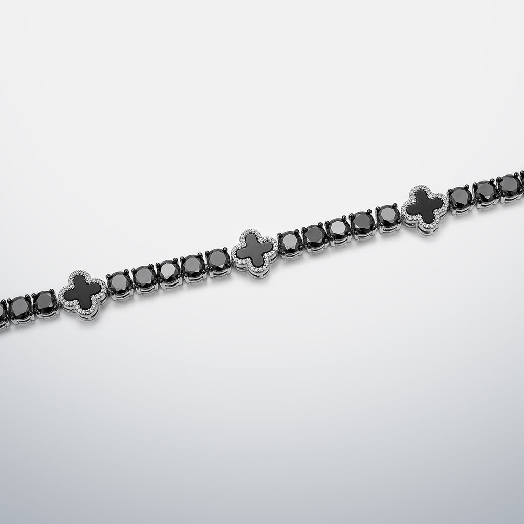 Black Moissanite & Black Agate Clover Tennis Bracelet