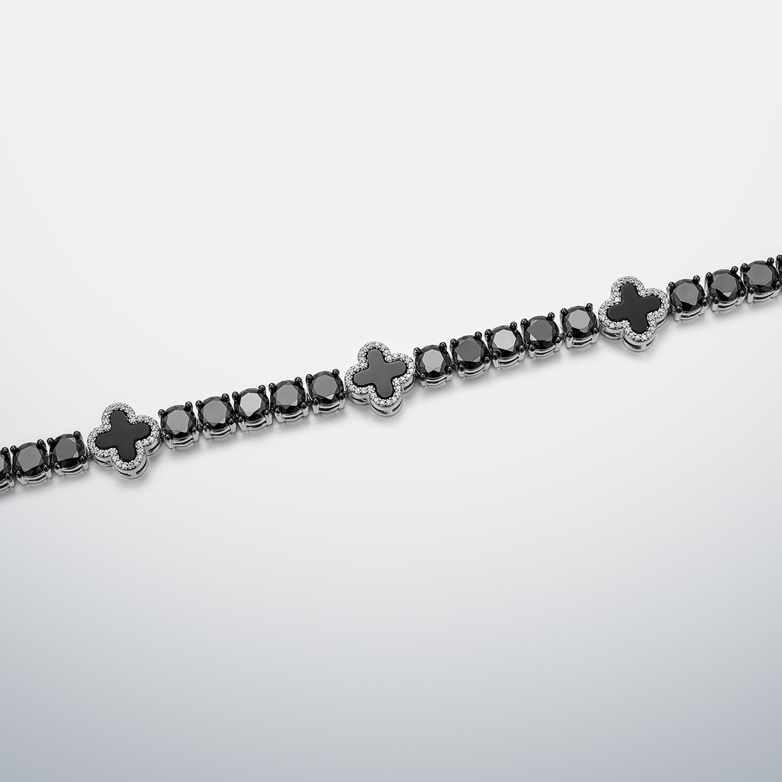 Black Moissanite & Black Agate Clover Tennis Bracelet