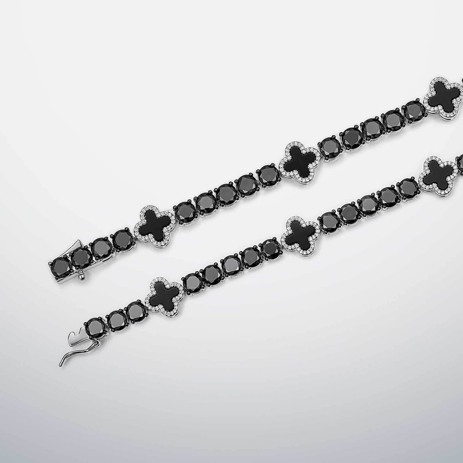 Black Moissanite & Black Agate Clover Tennis Bracelet