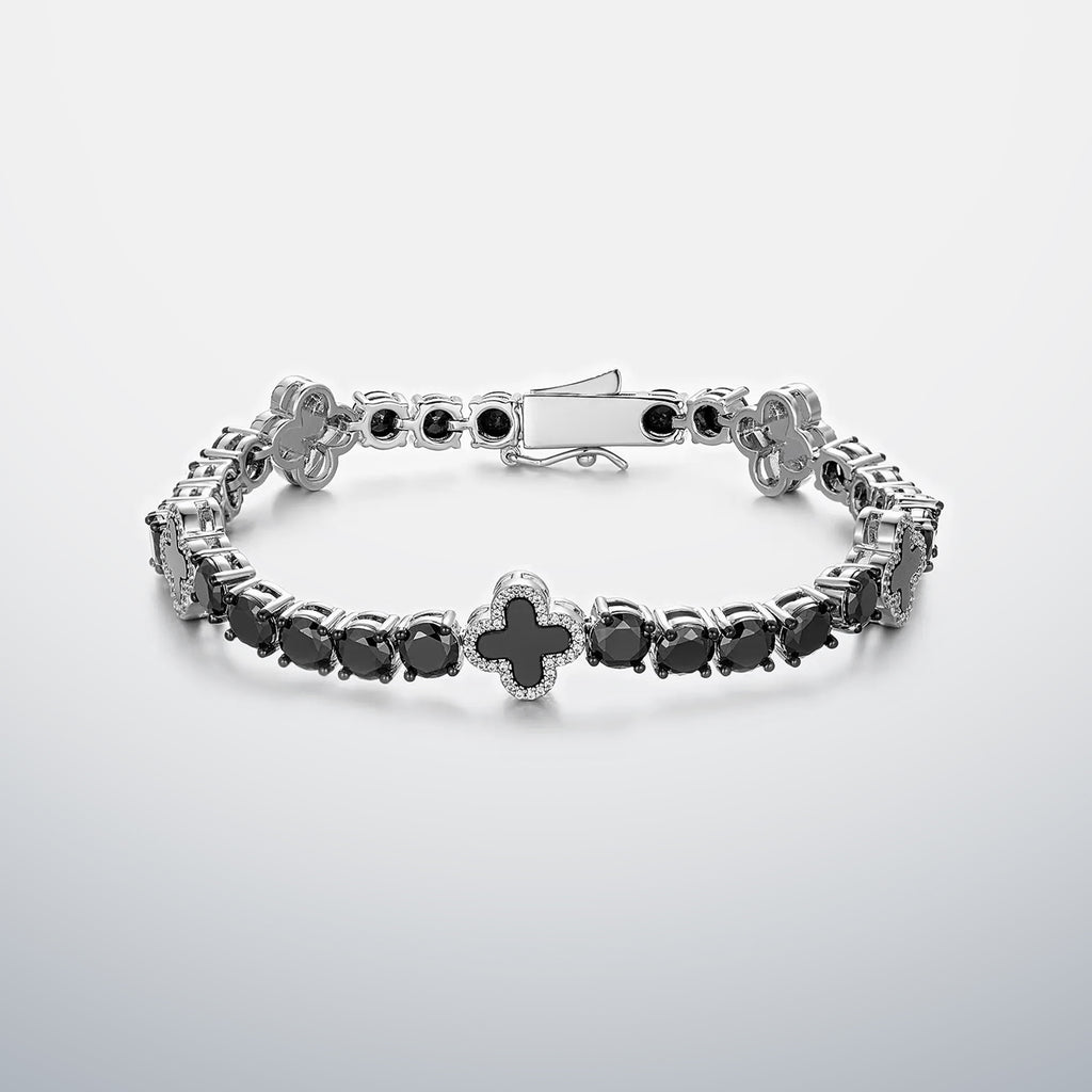 Black Moissanite & Black Agate Clover Tennis Bracelet