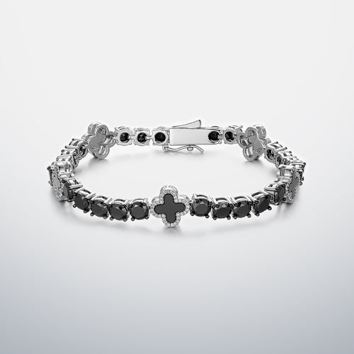 Black Moissanite & Black Agate Clover Tennis Bracelet