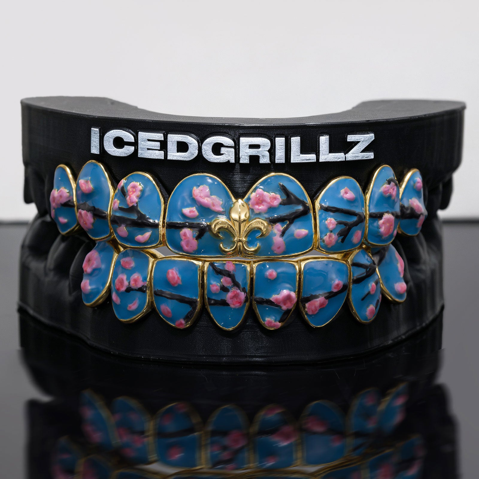 Blue Enamel Sakura & Fleur De Lis Grillz