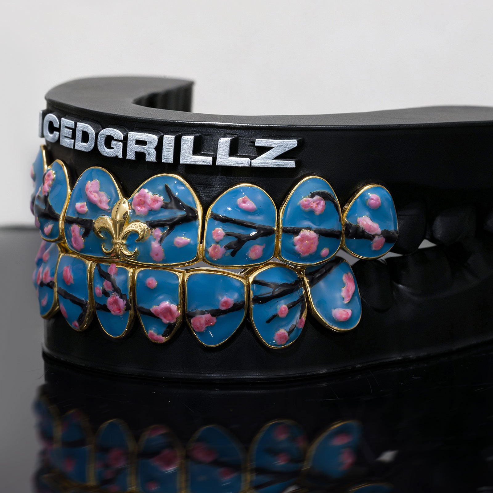Blue Enamel Sakura & Fleur De Lis Grillz