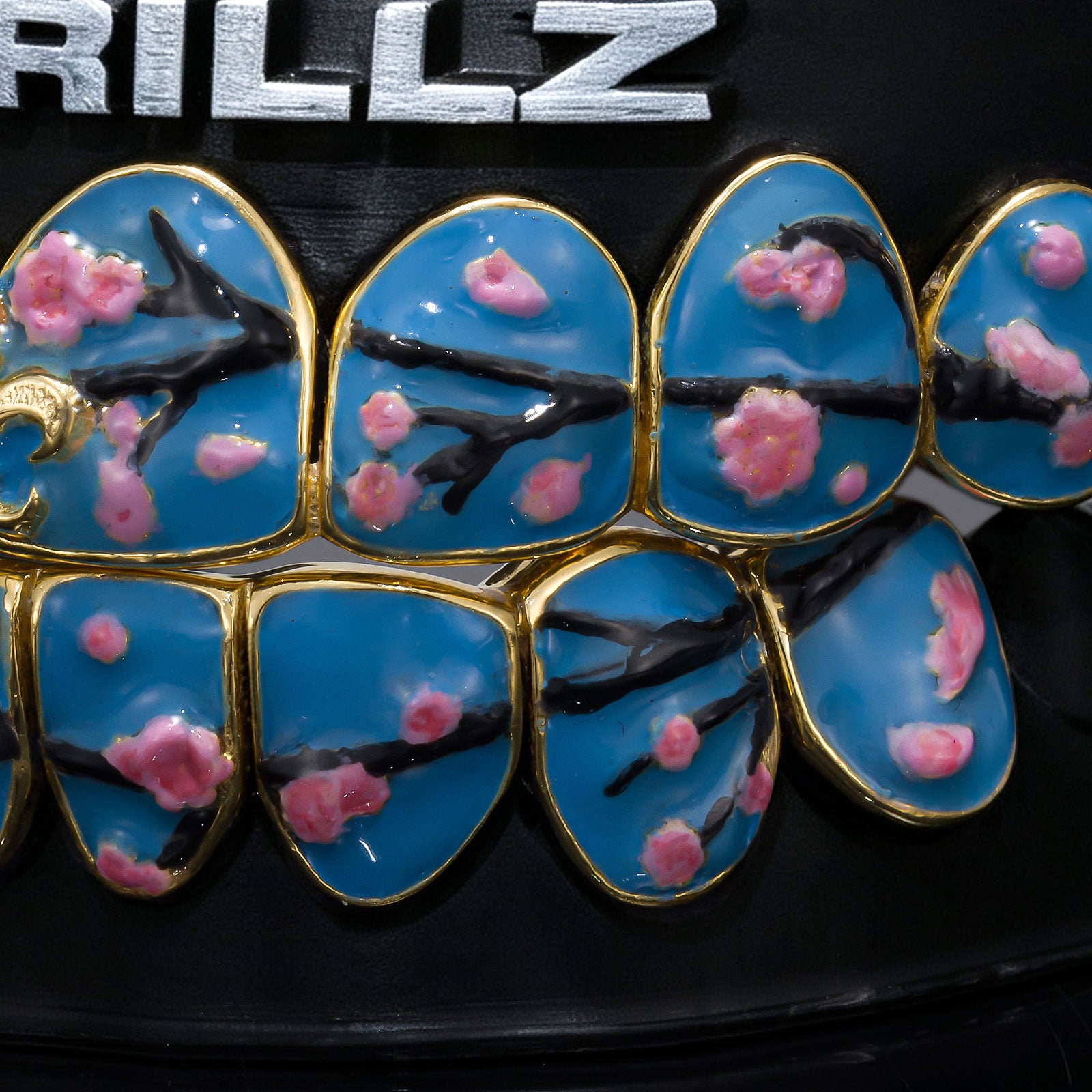 Blue Enamel Sakura & Fleur De Lis Grillz