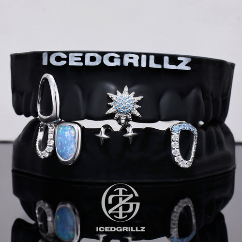 Blue Sunburst & Opal Open Face Grillz