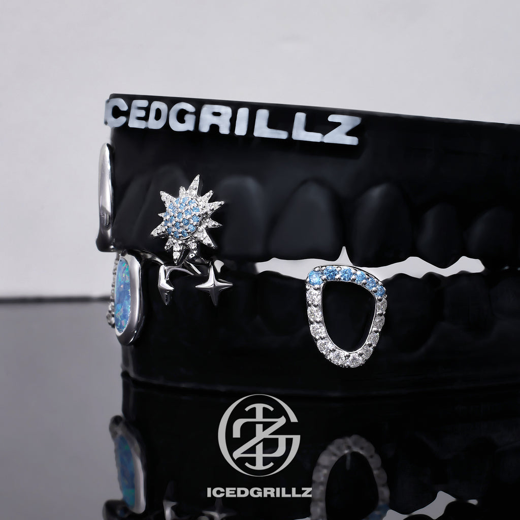 Blue Sunburst & Opal Open Face Grillz