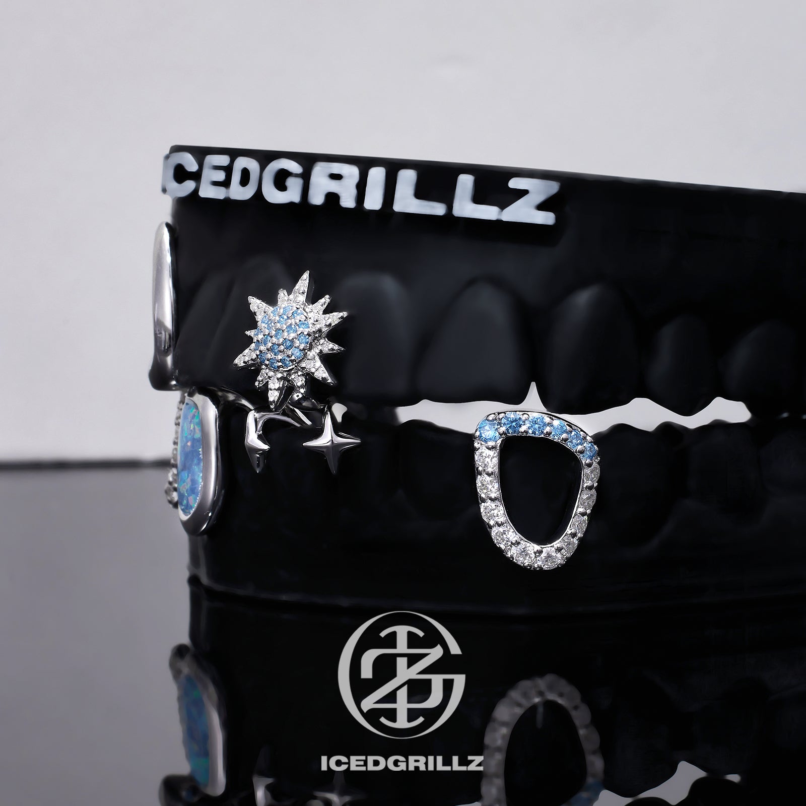 Blue Sunburst & Opal Open Face Grillz
