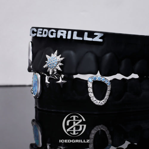 Blue Sunburst & Opal Open Face Grillz
