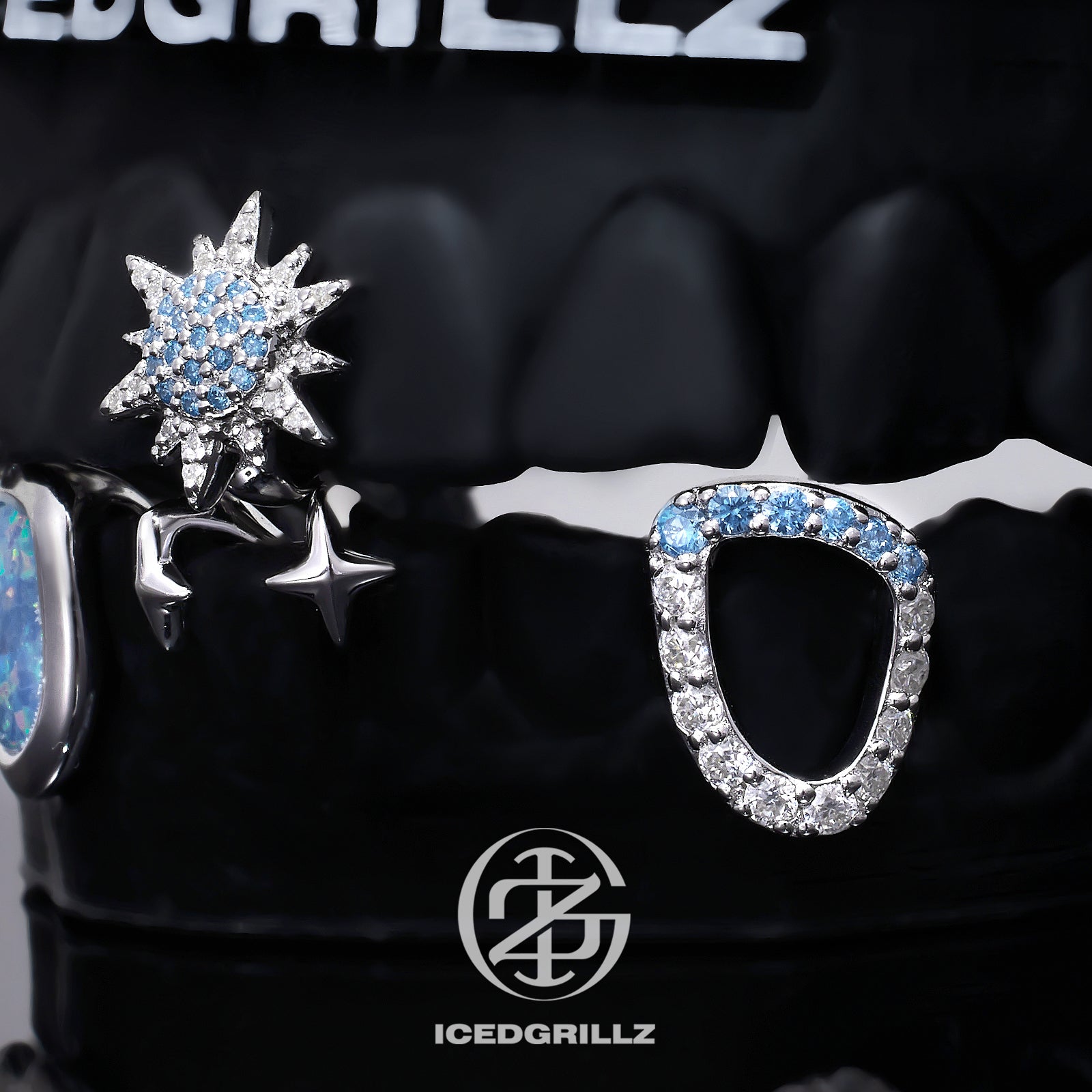 Blue Sunburst & Opal Open Face Grillz