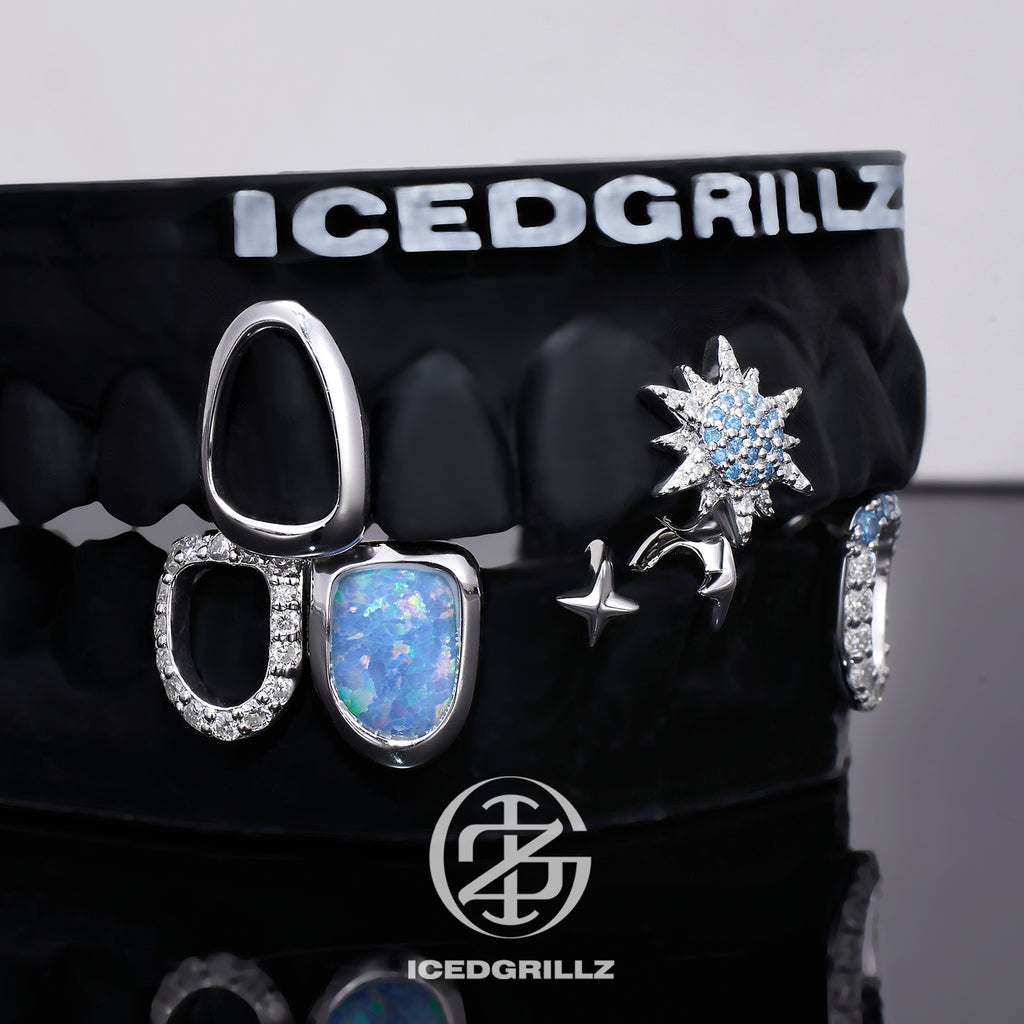 Blue Sunburst & Opal Open Face Grillz